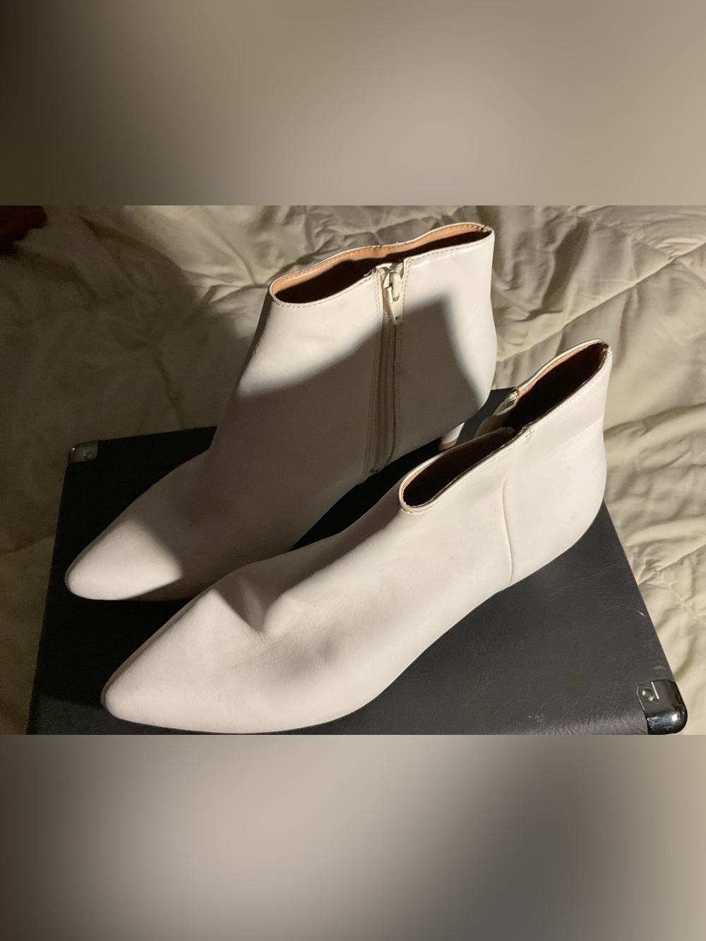 Women's White Ankle Boots - Minimal Zip Design